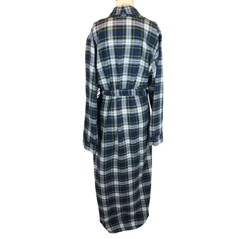 LL BEAN Scotch Tartan Plaid Flannel Cotton Full Length Bath Robe Size S Cozy - Picture 3 of 8